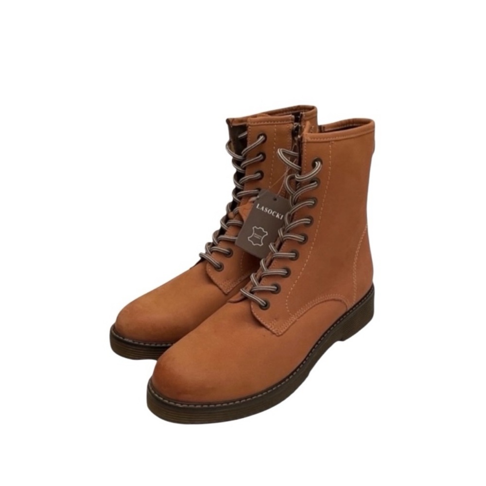 Lasocki leather NWT camel colour laceup combat military gorpcore boot size 40